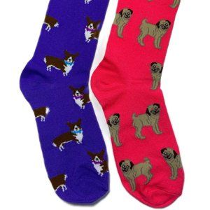 Women's Cute Dog Socks - Pug and Corgi 2 Pairs